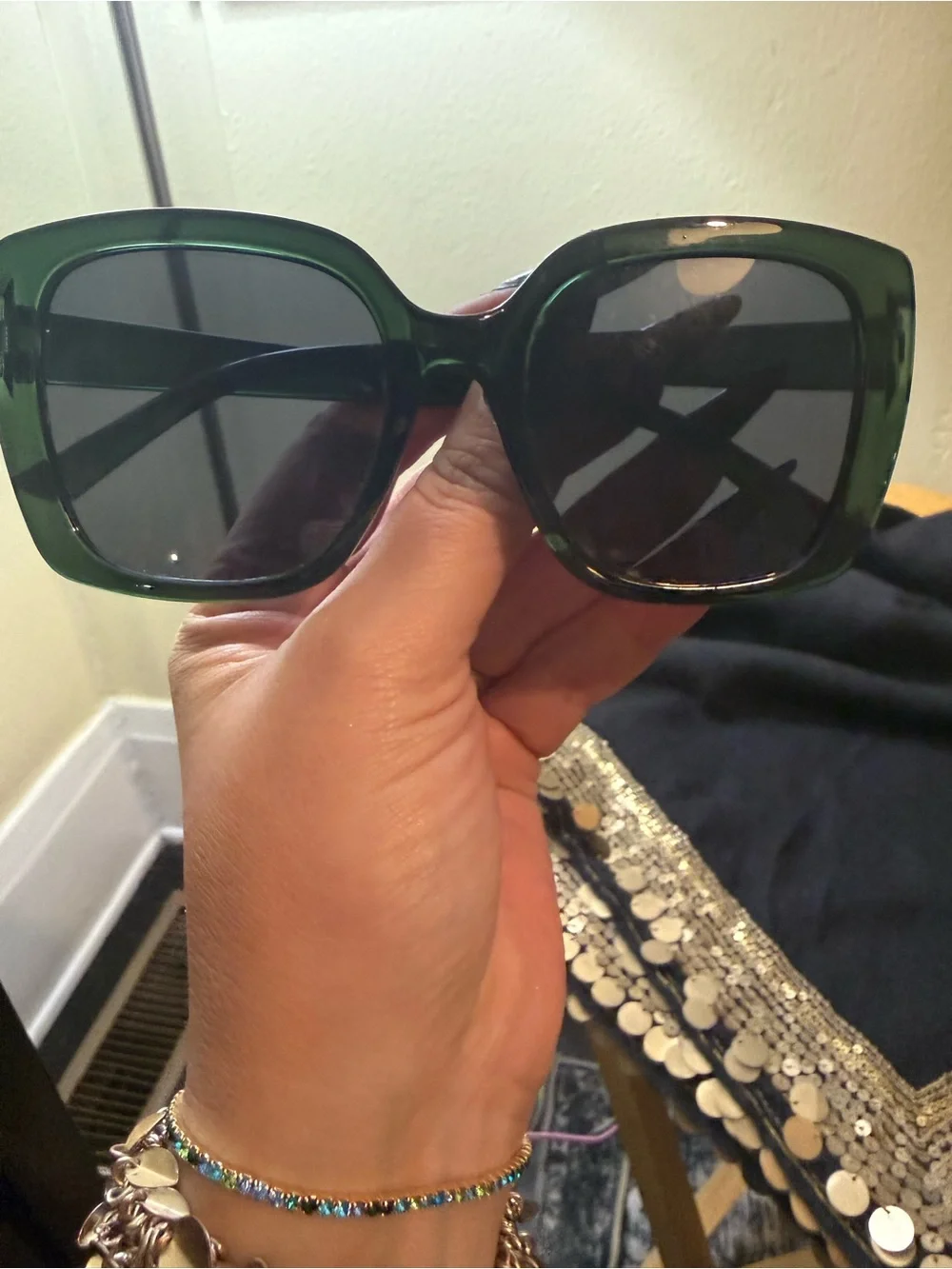 Oversized Dark Green Square Sunglasses